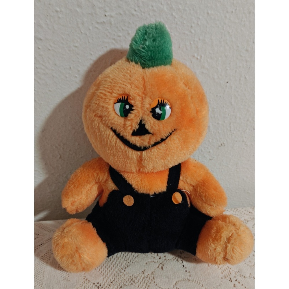 VTG 80s Acme Anthropomorphic Pumpkin Head 9" Plush October Halloween Decor